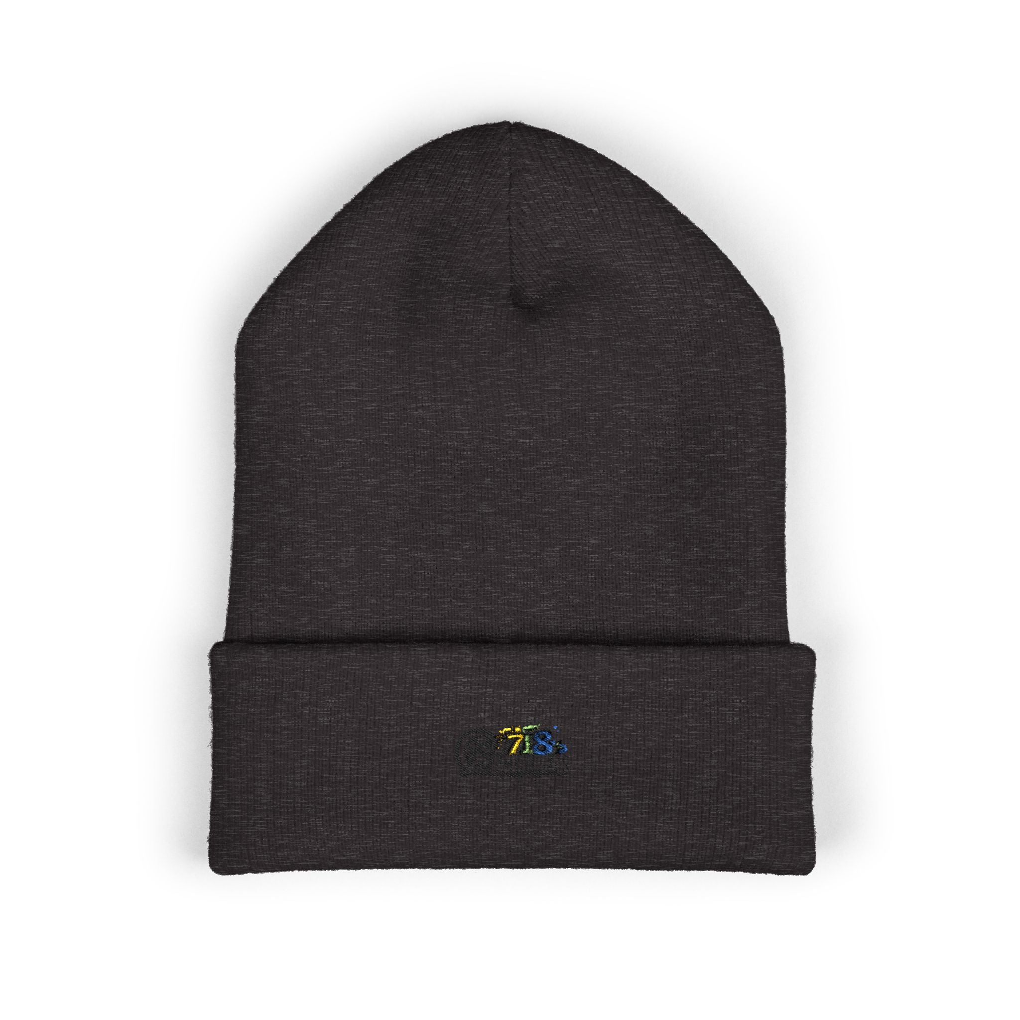 Embroidered Retro Skull & Waves Cuffed Beanie