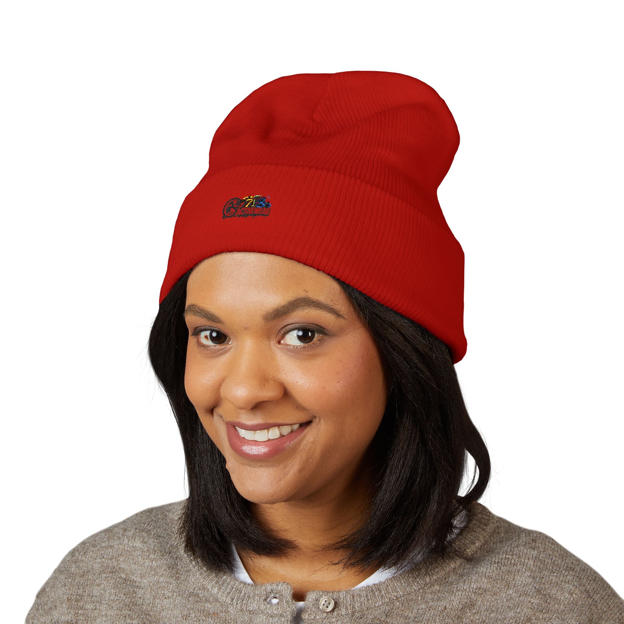 Embroidered Retro Skull & Waves Cuffed Beanie
